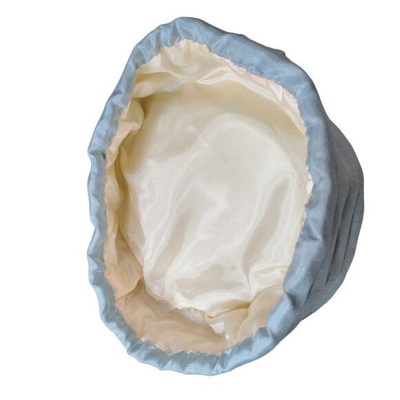 1960s Light Blue Pill Box Hat Hand Crafted Pleated Hat Band Design Size 6 Women - Picture 7 of 7